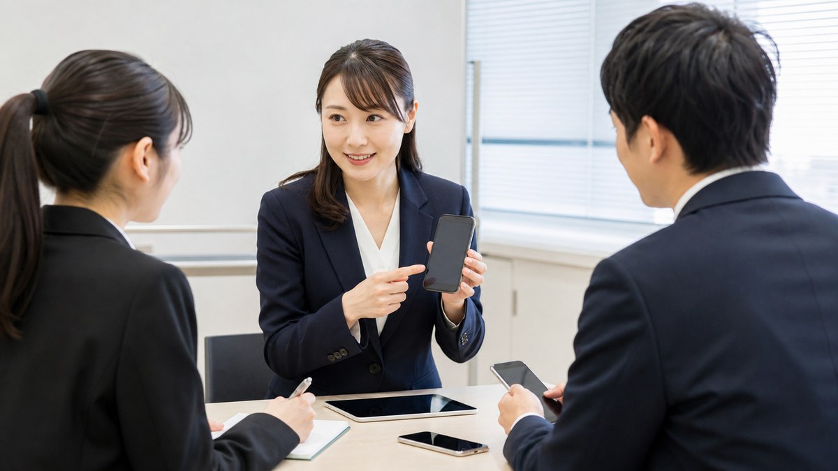 日本人スタッフへのスマートフォン接客研修の様子
